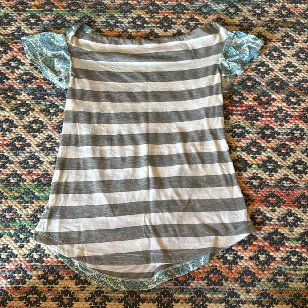 Velvet T\Blouse from Anthro…gray and white stripe with paisley print accents